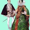 1590 г. Испанская дама в украшенном драгоценностями платье и аристократ